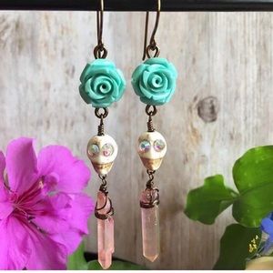 Handmade Sugar Skull  Crystal Earrings